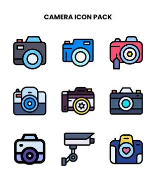 Camera Lineal Color Bundle Icons Pack Stock Illustration