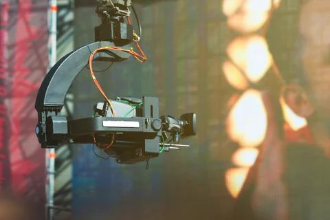 Camera live stream on crane, outside Foto stock