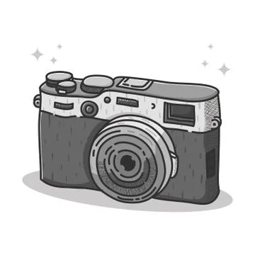 Camera Logo Cartoon Vector Design. Photography Logo Hand Drawn Studio Icon. P Stock Illustration