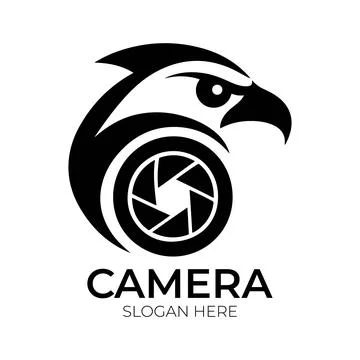 Camera Logo Design Featuring Eagle Head and Aperture Lens イラスト素材