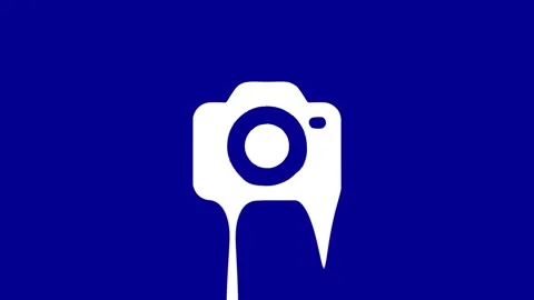 Camera Logo Morphing and Melting Animation on Blue Background Stock Footage 327761816
