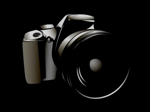 Camera, logo white on a black background Stock Illustration
