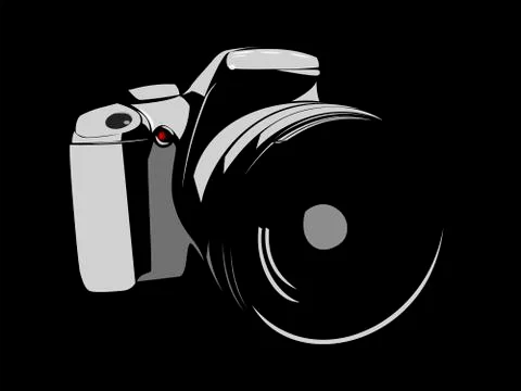 Camera, logo white on a black background Stock Illustration
