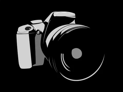 Camera, logo white on a black background Stock Illustration