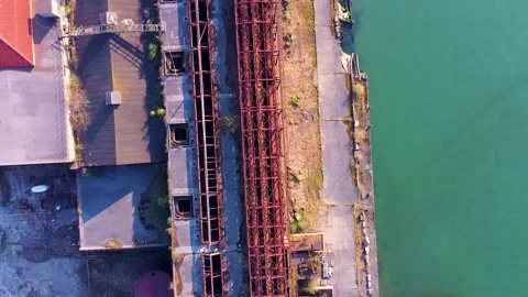 Camera looking down on the Pigeon House building in Dublin harbor Stock Footage 272607380