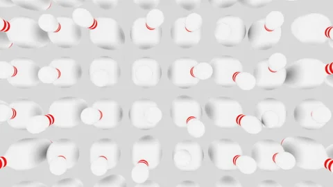 The camera looks from above as the white bowling pins startled and fell before a Video stock 128915914