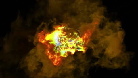 The camera looks down at the bright multi-colored tongues of fire. Magic fire. Stock Footage 170529271