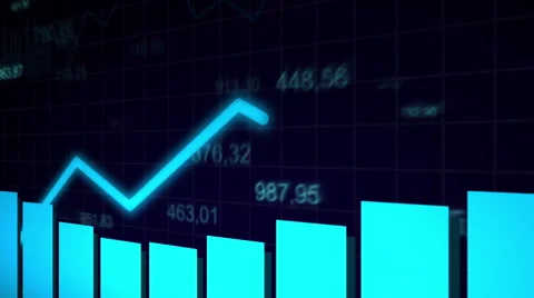 The camera looks at the growing chart on dark blue Видео 56253060