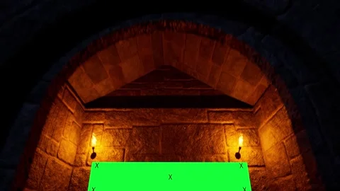 The camera looks up then turns down to the stone building in which there is  Stock Footage 283457132