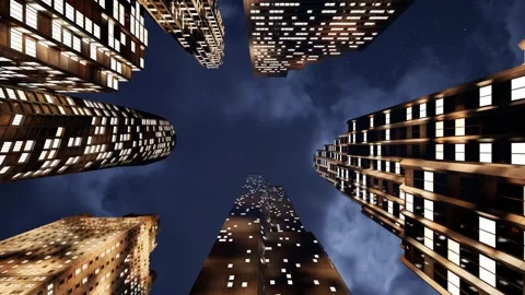 The camera looks vertically upward and shows the skyscrapers of a major Stock Footage 255042505