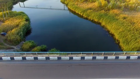 The camera is lowered over the bridge Video stock 97846721