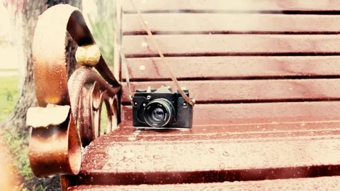 The camera is lying on the bench. Stock Footage 74621116