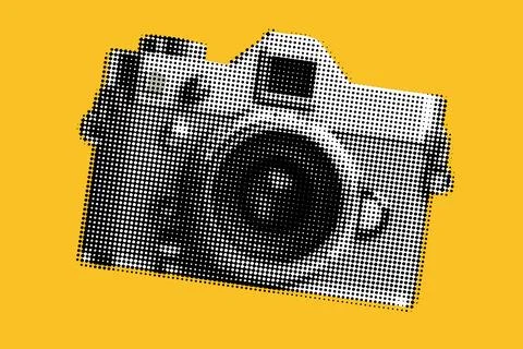Camera in magazine style. Elements for collage. Punk composition on bright Stock Illustration