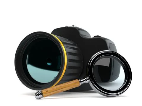 Camera with magnifying glass Stock Illustration