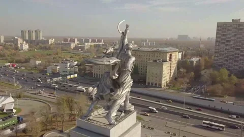 The camera makes a beautiful and dynamic flight of the sculpture Stock Footage 164794057