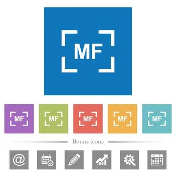 Camera manual focus mode flat white icons in square backgrounds Stock Illustration