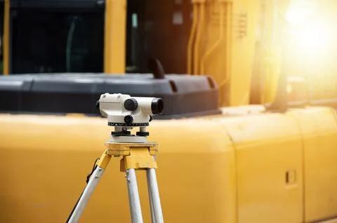 Camera for measuring levels in construction work Stock Photos