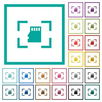 Camera memory card flat color icons with quadrant frames Stock Illustration