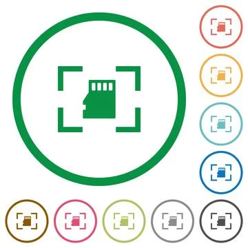Camera memory card flat icons with outlines Stock Illustration