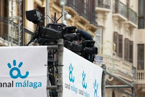 Camera men getting ready to shoot a public outdoor event Fotos Stock