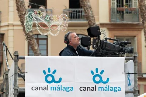 Camera men getting ready to shoot a public outdoor event Stock Photos