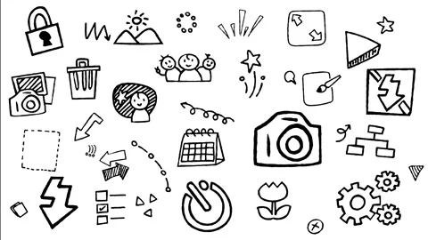 Camera Menu and Photography Line Art Motion Graphic Stock Footage 344308042