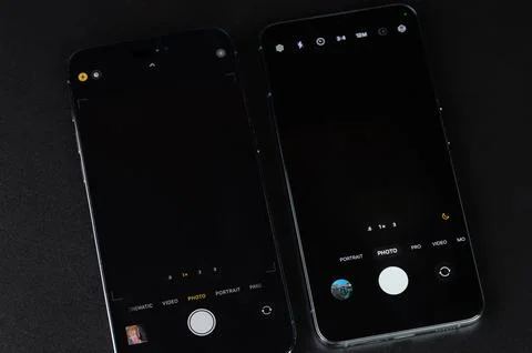 Camera menu comparation of android and iphone Stock Photos