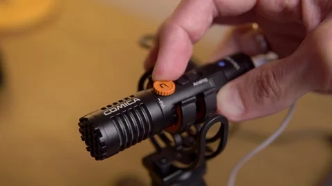 On-camera microphone for video recording of voice and sounds Stock Footage 244517132