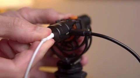 On-camera microphone for video recording of voice and sounds Stock Footage 244517169