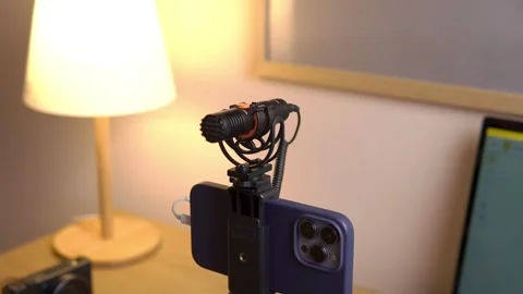 On-camera microphone for video recording of voice and sounds Stock Footage 244517170