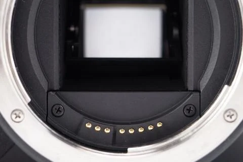 Camera Mount Interior - Close-up View of Sensor and Electrical Contacts, Si.. Foto stock