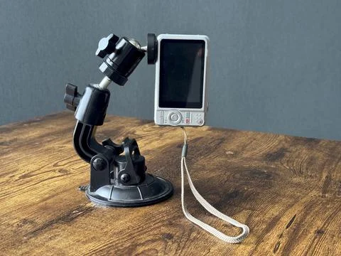 Camera mounted on holder for easy recording in different locations Stock Photos