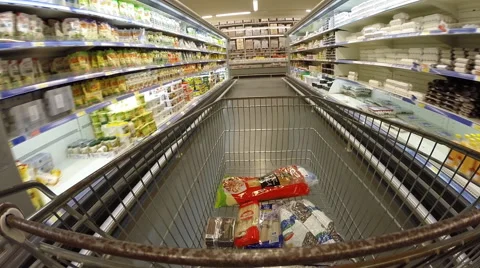 Camera is mounted on the product basket. Shop Metro Cash &amp; Carry Stock Footage 48334529