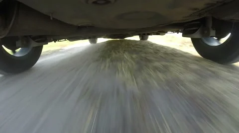 A camera mounted under car, point of view automobile tires and suspension use  Stock Footage 54440321