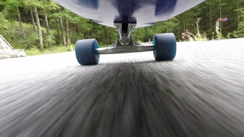 A camera mounted on the underside of a longboard Stock Footage 80360103