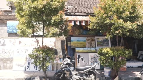 Camera move along the asian art market street Stock Footage 108461273
