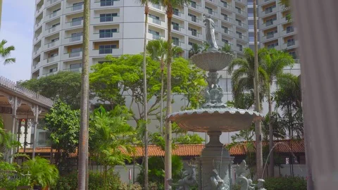 Camera move around a beautiful waterfall with an amazing statues Stock Footage 116497455