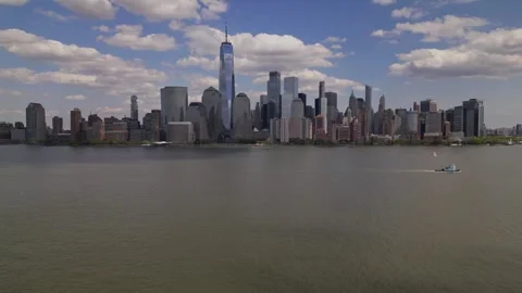 Camera move down. New York city and Hudson river Stock Footage 240687998