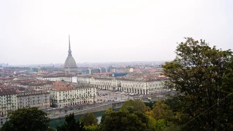 Camera move Mole Antonelliena seen from above, Monte Dei Cappuccini Turin Video stock 122108774