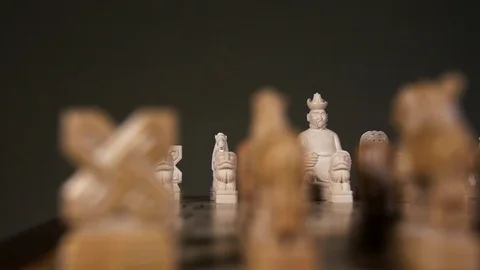 Camera move oriental chess pieces closeup of position before start 4K match. Stock Footage 119075173