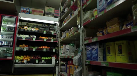 Camera Move up supermarket aisle Video stock 32403859