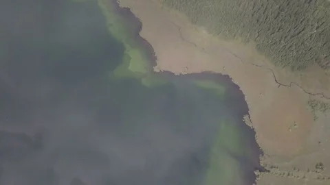 Camera move top view on the lake with the reflection of the sky - Aerial Stock Footage 83768909