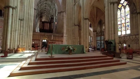 Camera movement along the altar and the main entrance of York Minster Stock Footage 248626903