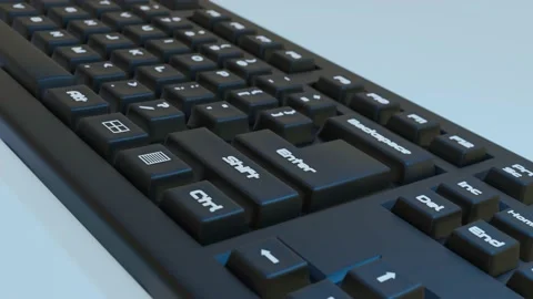 Camera movement along the black keyboard 3D model. 3d render Stock Footage 233063146