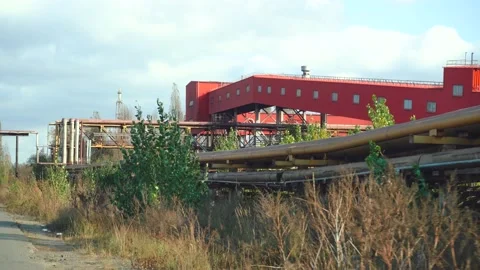 Camera movement along industrial complexes and factories Stock Footage 141443517