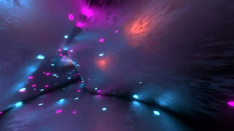 Camera movement along a metal corridor, luminous elements on the walls of a Stock Footage 205748832
