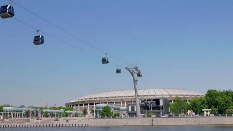 Camera movement along modern cable car system Stock-Footage 336012093