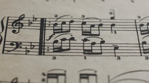 Camera movement along a musical notepad, close up, macro view, slider moving Vidéo 126862728