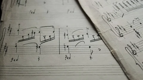 Camera movement along a musical notepad, close up, macro view, slider moving 動画素材 126863136