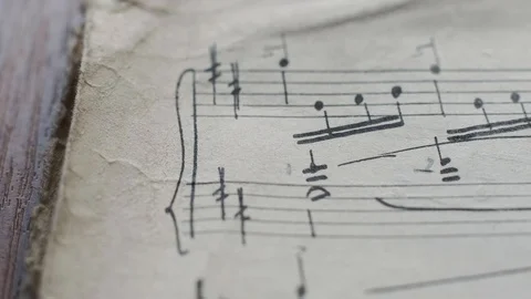 Camera movement along a musical notepad, close up, macro view, slider moving Stock-Footage 126863190